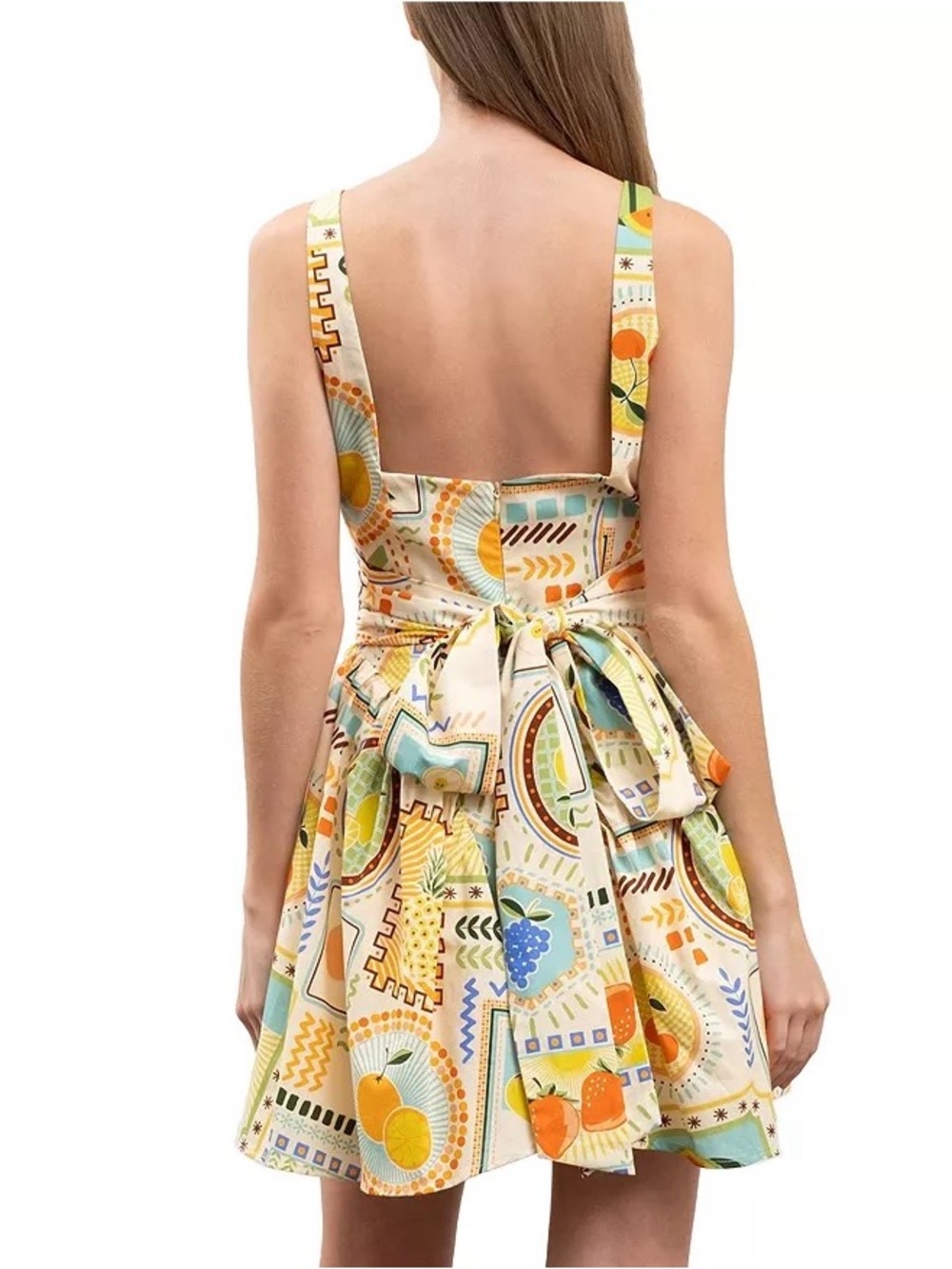 Cream Fruit Print Mini Dress with Square Neckline - Picture 7 of 7